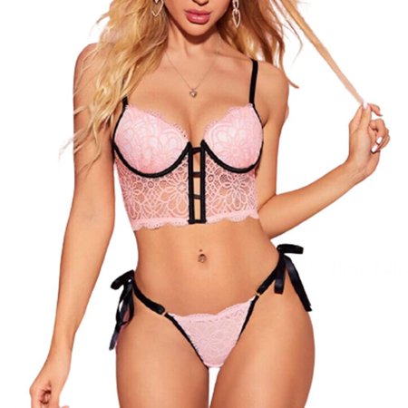 

Womens Sexy Lingerie Two-Piece Underwear Set Floral Lace Top and Panty Set