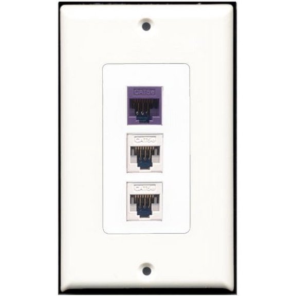 RiteAV - 2 Port Cat5e Ethernet White 1 Cat5e Ethernet Purple Wall Plate Decorative