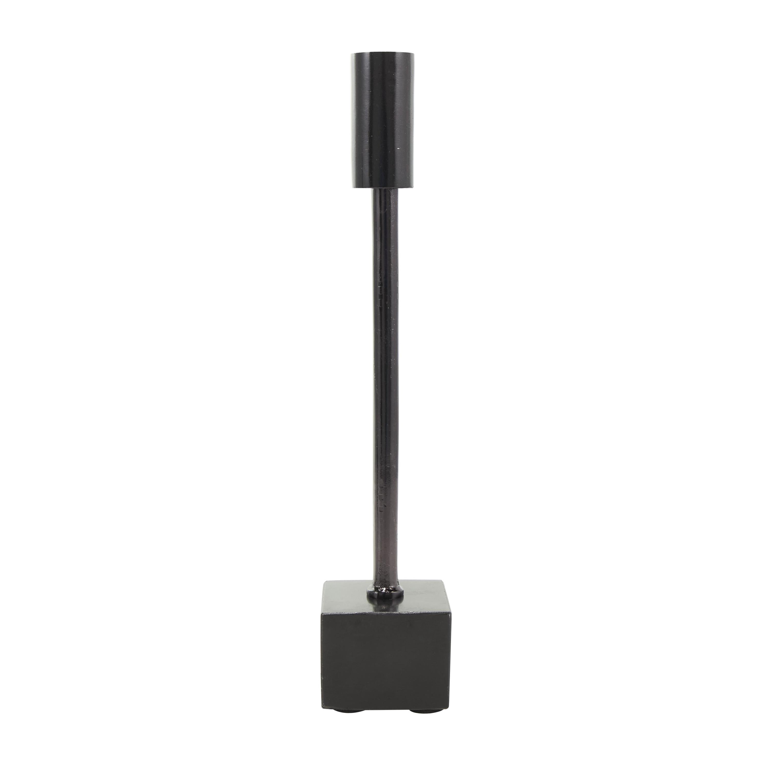 DecMode 2 Candle Black Aluminum Metal Slim Candle Holder with Block Bases, Set of 2