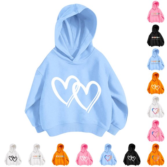 FYDUU Kids Girls Hoodies Sweatshirts Casual Heart Print Hoodie Pullover Fashion Hooded Sweatshirt Top Children's Fall Clothes 9-10 Years