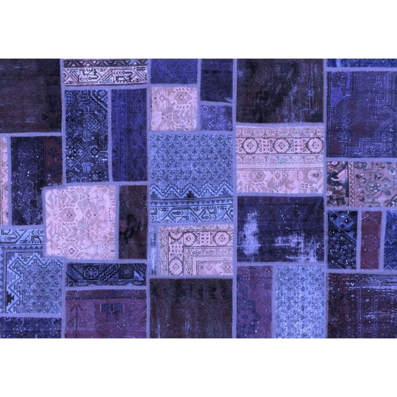 Ahgly Company Indoor Rectangle Patchwork Blue Transitional Area Rugs, 2' x 4'