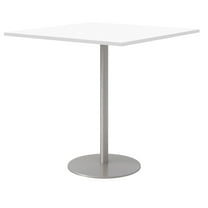 42" Square Pedestal Table - White Top - Silver Base - Bistro Height