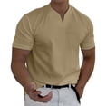 thumbnail image 1 of Camisetas Prolriy para hombre, primavera verano, informales, cuello en V, lisas, de manga corta, blusa, caqui, talla XXXXL, 1 of 8