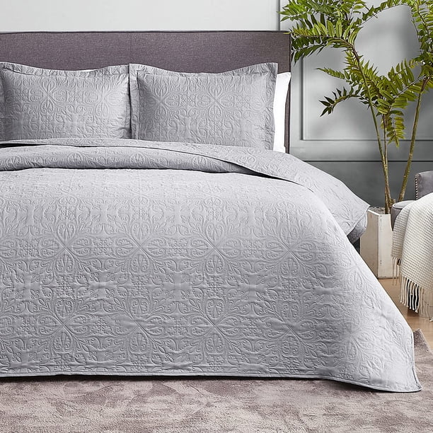 Juego de colcha gris Hansleep Queen Size, 3 piezas, para todas las estaciones