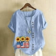 thumbnail image 2 of Otvok Cotton Linen Tshirts, Womens Summer Short Sleeve Tops Button Casual Printed Crew Neck Blouses, 2 of 6