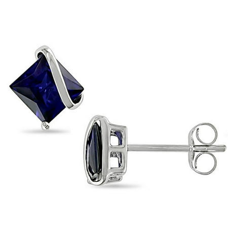Amour Princess Cut Blue Sapphire Stud Earrings