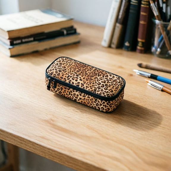 Pencil Pouch, Leopard Print Pen Case 8.8 Inches Zippered Organizer, Large Capacity Pouch For Office And Home,22.5Cm