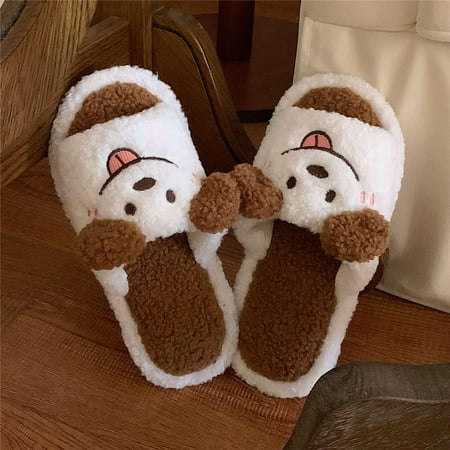 

quchan Dog Cotton Slippers Female Cute Cartoon Indoor Household Warm Girl Cotton Shoes Winter Warm (Color : Brown-Dog-1 Shoe Size : 36-37)