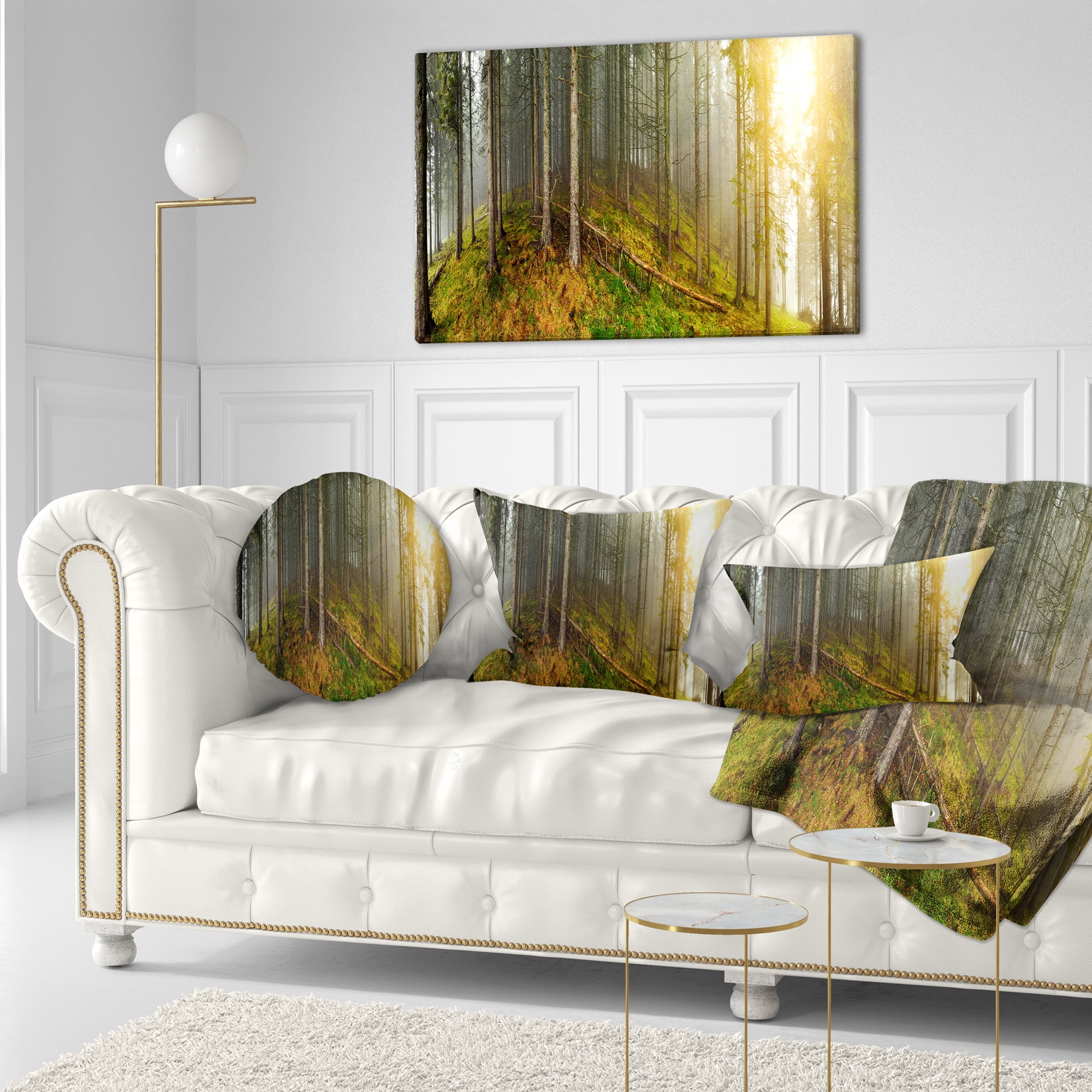 Designart Early Morning Sun in Forest - Landscape Photography Throw Pillow - 12x20