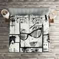 thumbnail image 2 of Ambesonne Eiffel Tower Quilted Coverlet 3 Pcs, Modern Paris Lady Art, King Size, White Black and Grey, 2 of 2