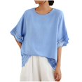 thumbnail image 2 of Fiudx Ofertas Flash Artículos En Oferta Blusa Holgada Informal de Color Sólido para Primavera y Verano para Mujer, Top Calado, Blusa de Manga Corta con Cuello Redondo, 2 of 5