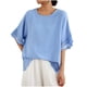 thumbnail image 2 of Blusa Holgada Informal Fiudx de Color Sólido para Primavera y Verano para Mujer Top Calado Manga Corta Cuello Redondo, 2 of 5