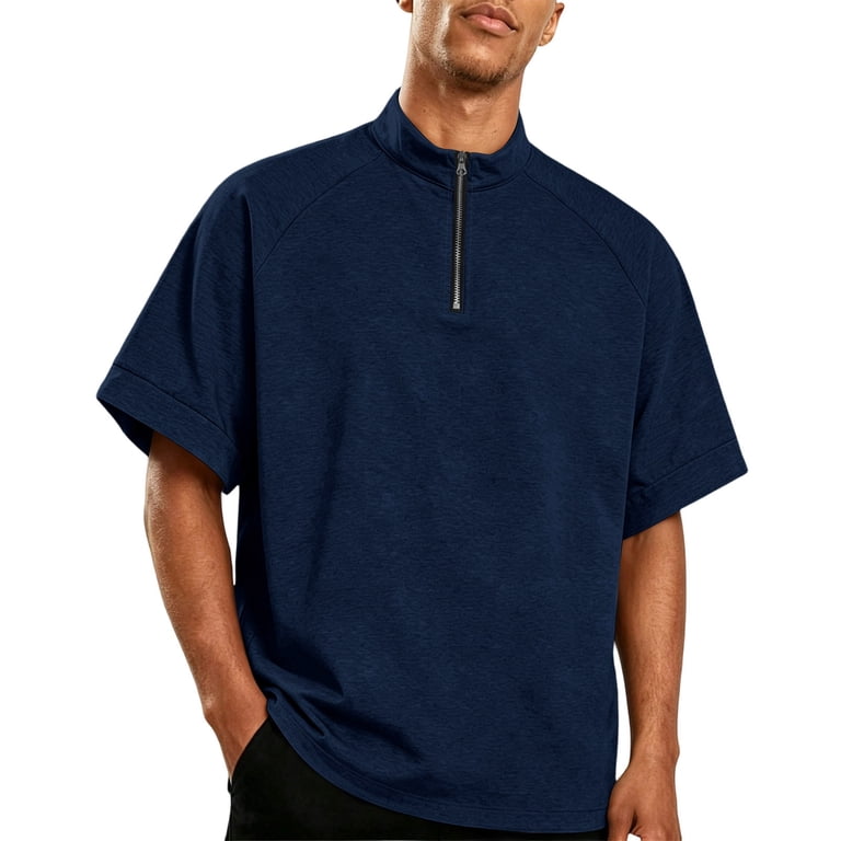 Zimjoy Men's Quarter Zip Mock Neck Short Sleeve Shirt Breathable