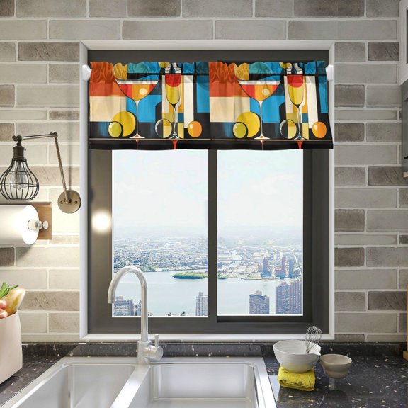 Yayeee Kitchen Valance Rod Pocket 54" x 18" Living Room Window Curtain, Modern Cocktails