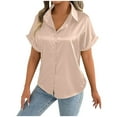 thumbnail image 2 of Blczomt Button Down Tops for Women Trendy Summer Plain Dressy Casual Shirt Solid Color Gold Short Sleeve Spring Women's Blouses, 2 of 6
