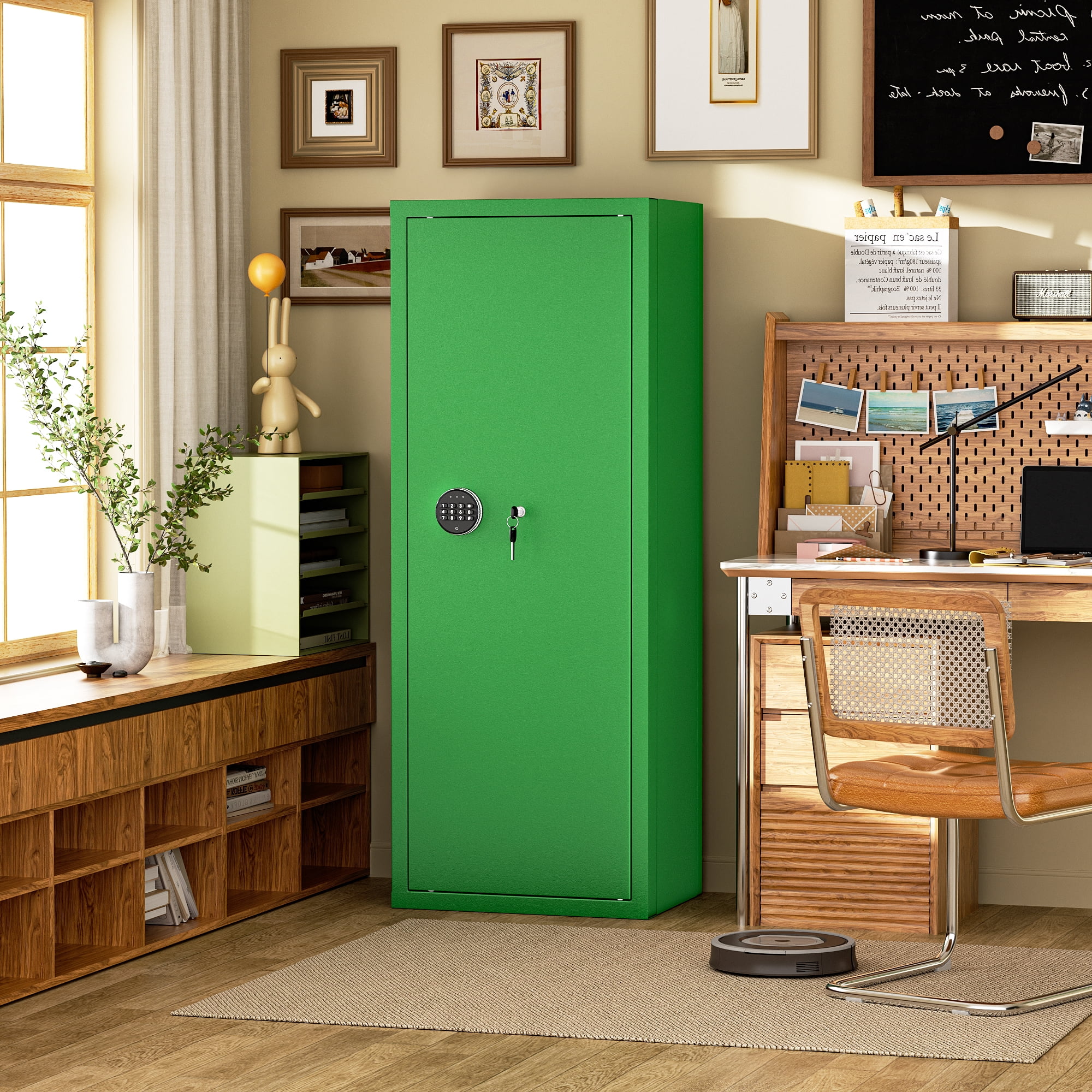 SUNCROWN 12-15 Gun Safe for Rifles and Pistols,Quick Access Rifle Gun Safe with Keyboard Lock, Gun Cabinets for Rifles and Shotguns with Pocket and Rifle Rack for Home（Green）