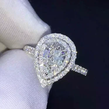 3TCW Pear Cut Lab Created Women's Halo Engagement Ring Solid 925 Sterling Silver