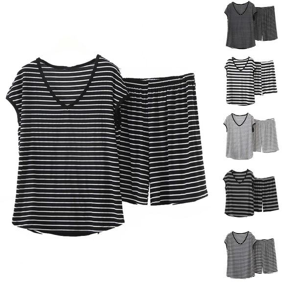 mihongmao Summer Outfits Comfy Sets for Women Clothing Fashion Women Sleeveless V-Neck Short Casual Pullover Comfy Set Black 5X