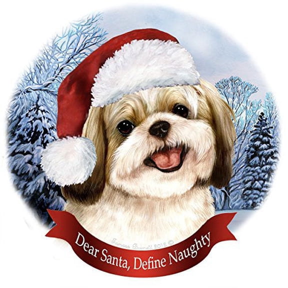 Holiday Pet Gifts Shih Tzu (Gold&White) Santa Hat Dog Porcelain  Ornament