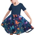 thumbnail image 6 of Spazoro Kids Girls A Line Dresses, Stretchy Wrinkle New Style Butterfly Print Short Sleeve Princess Dress for Child Girls Multicolor Size 13 T, 6 of 7