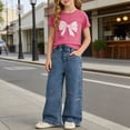 thumbnail image 5 of Taybagh Girls Outfits Stylish 3t Girl Clothes Beach Outfits Embroidered Denim Trousers Sets with Bow Print Graphic, 5 of 6