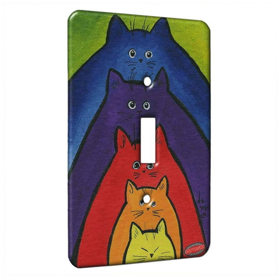 KuzmarK™ Single Gang Toggle Switch Wall Plate - Colorful Stacking Kitties Abstract Cat Art by Denise Every