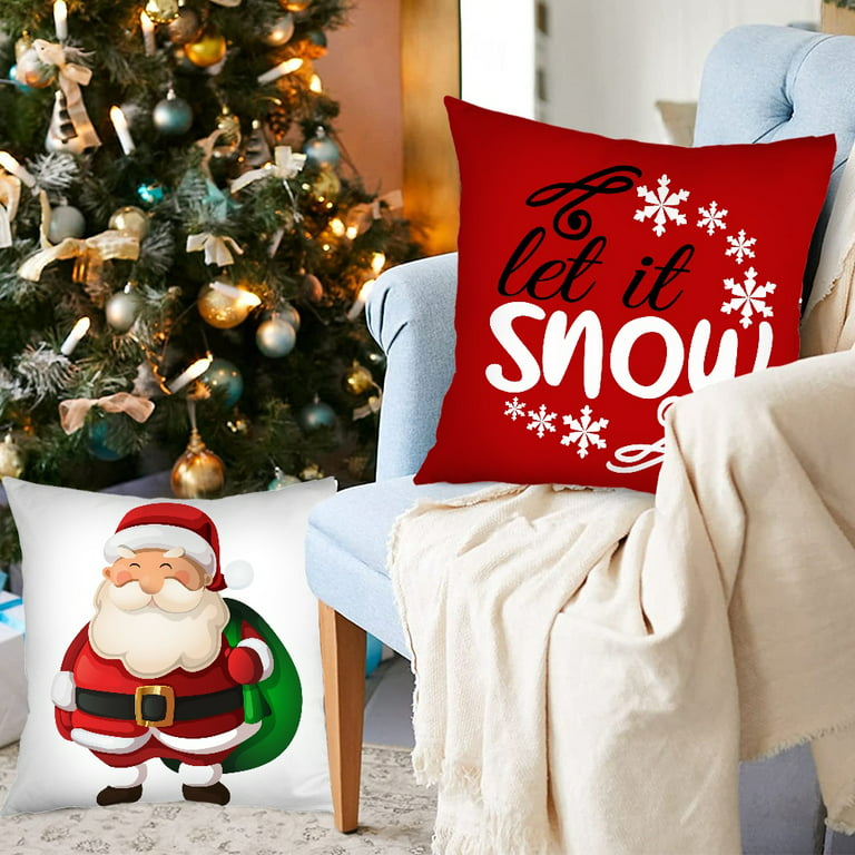 AENEY Christmas Pillow Covers 18x18 Set of 4, Buffalo Plaid Tree Snow Gnome  Rustic Winter Holiday Throw Pillows Farmhouse Christ