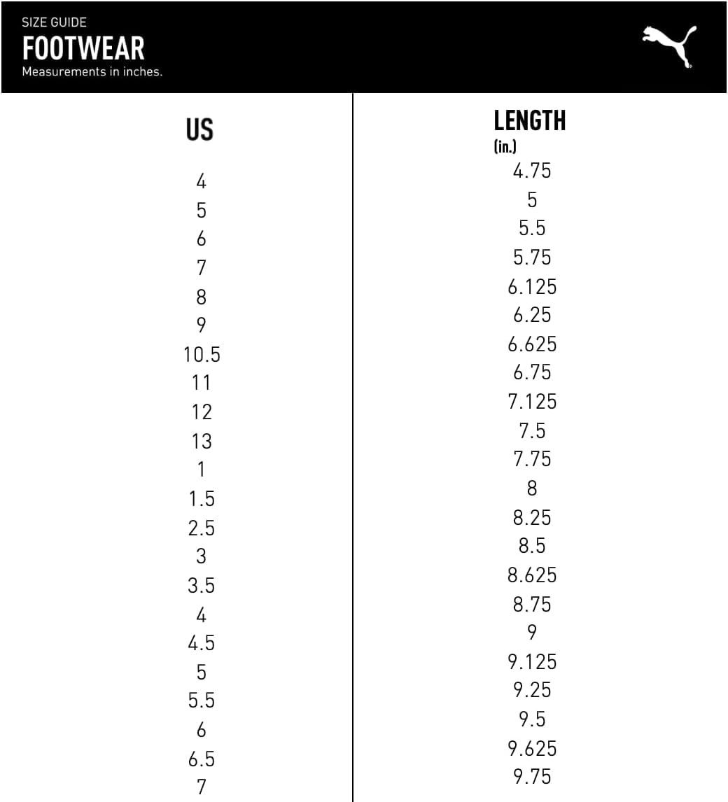 puma shoes size chart