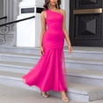 thumbnail image 2 of B91xZ Robes Décontractées pour Femmes une Épaule Sans Manches Froncée Torsadée Robes Maxi Fluides, Rose Vif TP, 2 of 5