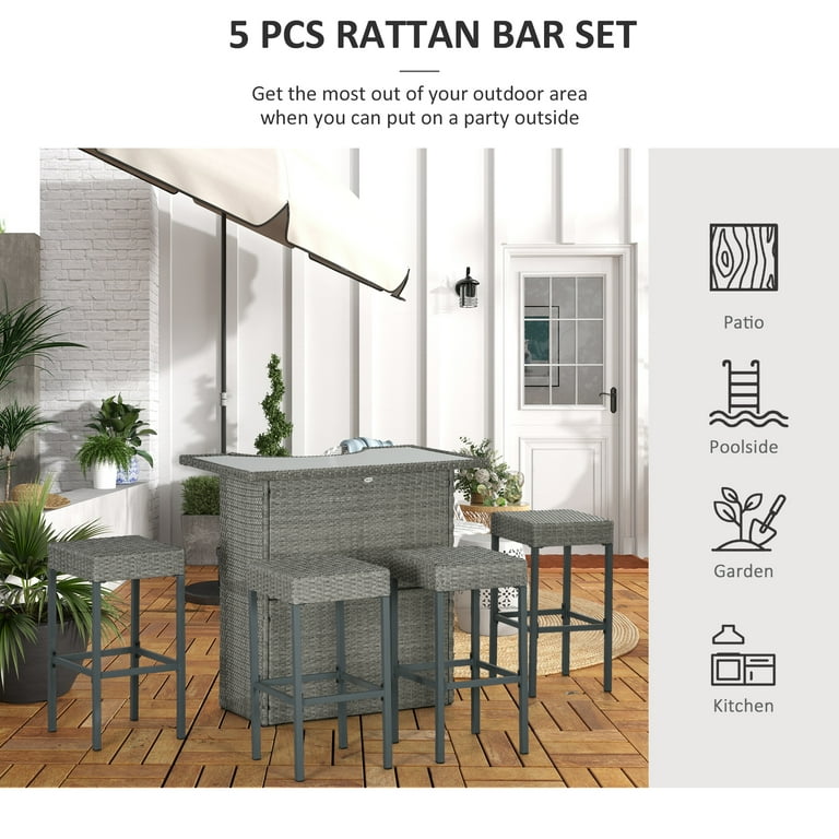 Outsunny 5 piece outdoor patio rattan bar set hotsell
