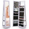 thumbnail image 1 of Costway 360° Rotatable Jewelry Cabinet Armoire 2-in-1 Lockable Mirrored Light Purple, 1 of 9