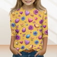 thumbnail image 2 of T-Shirts for Girls Ages 4-12 Easter Bunny & Egg Print 3/4 Sleeve Round Neck Spring 2026 Tops Pink 160, 2 of 5