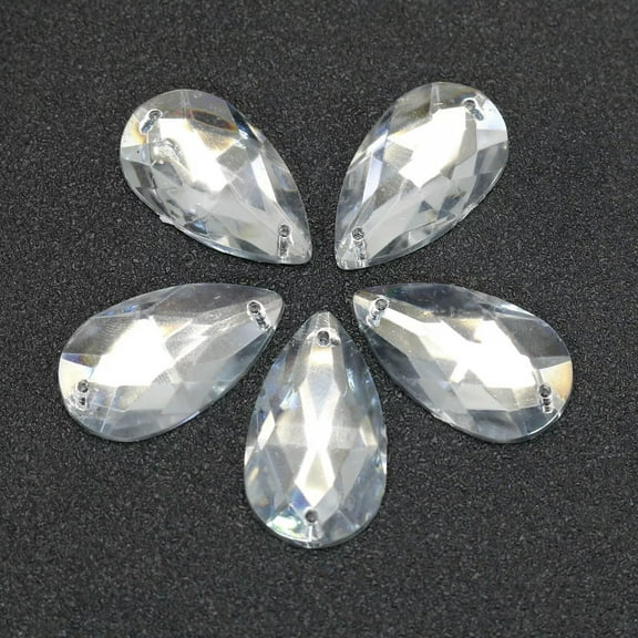 U8MO 50 Clear Flatback Acrylic Big Sewing Rhinestone Teardrop Sew On Beads 28X17mm