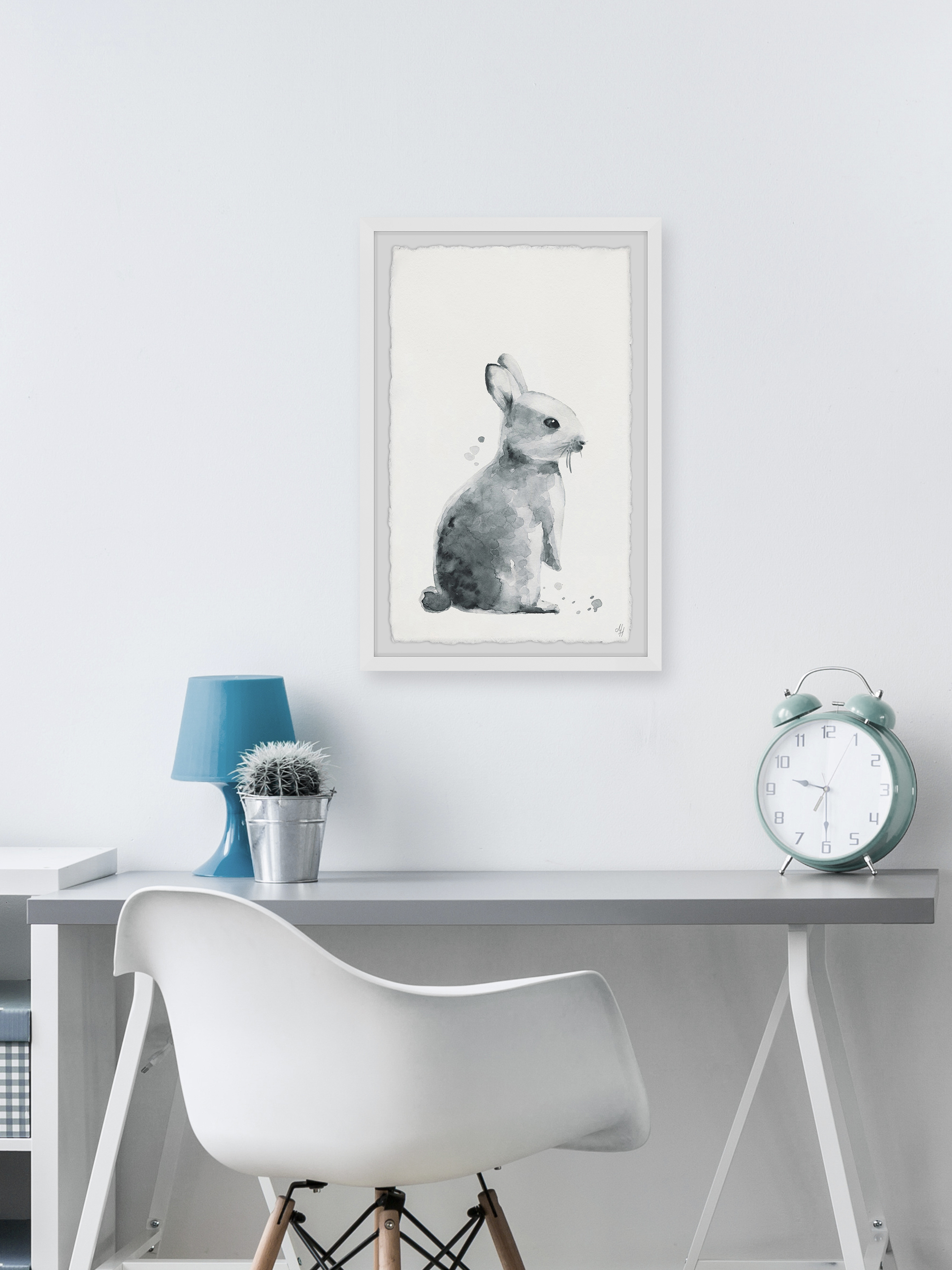 Marmont Hill Melancholy Bunny Framed Wall Art, 16.00" x 1.50"