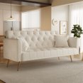 thumbnail image 6 of Aukfa Velvet Futon Convertible Sofa Bed, Upholstered Arm Couch for Home Office, 2 Pillows, Beige, 6 of 14