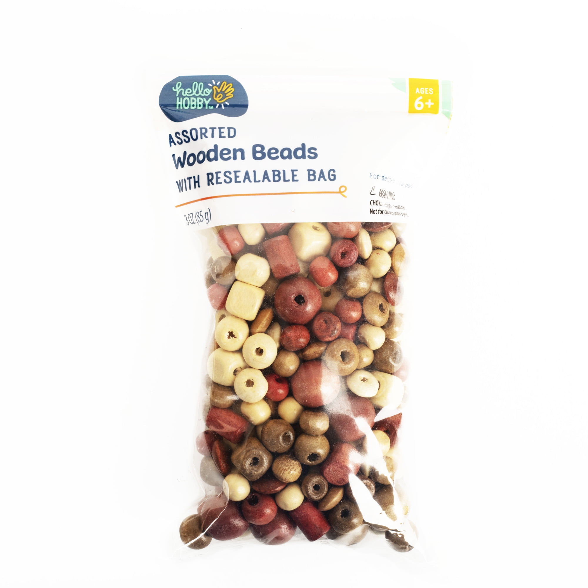 Hello Hobby Wood Bead Mix, Assorted Color, Size and Shape, 3 oz, 250+ Pieces
