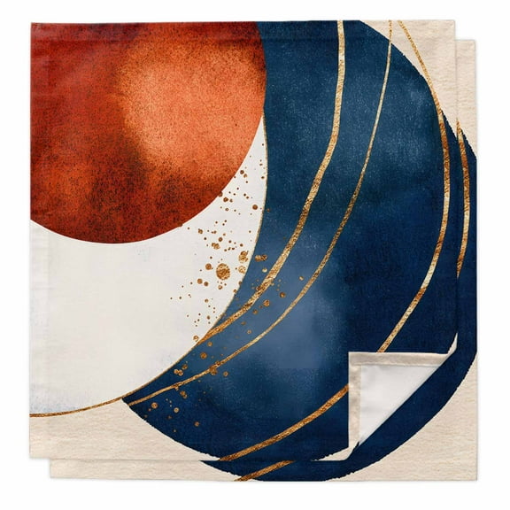 Navy Blue Burnt Orange Cloth Napkins Washable Set of 2, Modern Boho Art Geometric Reusable Dinner Table Napkins Cloth Bulk for Weddings Kitchen Restaurants Hotel Events Parties 20 x 20 Inch