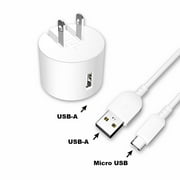 onn. Wall Charging Kit with 3ft Micro-USB to USB Cable, White,LED Power Indicator,Travel Friendly Plugs Folds Down For Easy Travel. Compatible All Micro-USB Devices.