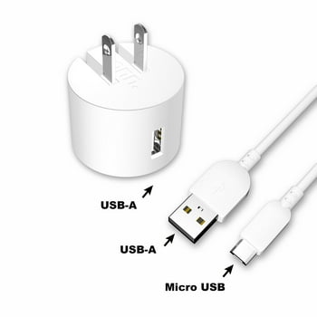 onn. Wall Charging Kit with 3ft Micro-USB to USB Cable, White,LED Power Indicator,Travel Friendly Plugs Folds Down For Easy Travel. Compatible All Micro-USB Devices.