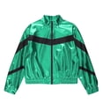 thumbnail image 5 of YONGHS Kids Girls Metallic Bomber Jacket Coat Zipper Hip Hop Jazz Modern Dance Top Outerwear Green 12, 5 of 7