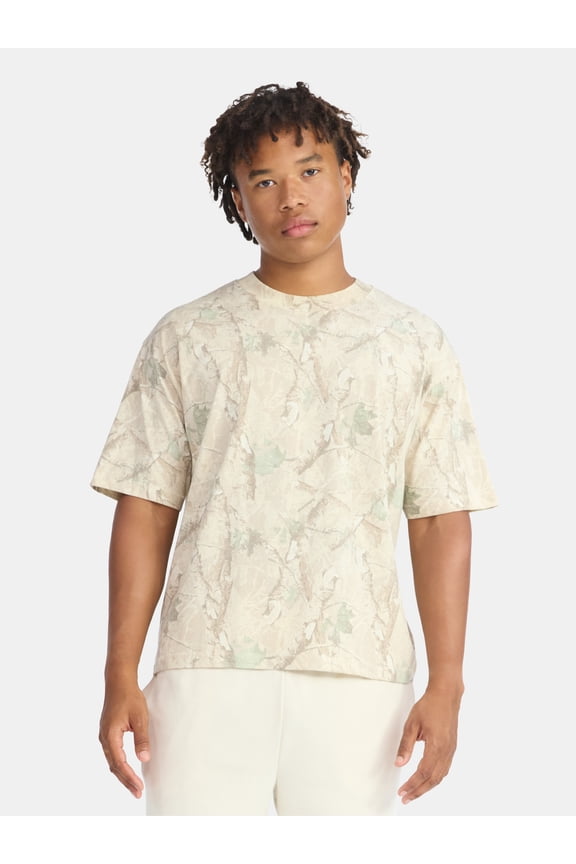 Cotton Oversized Cropped Tee with Short Sleeves, Men's and Big Men's XS-5XL