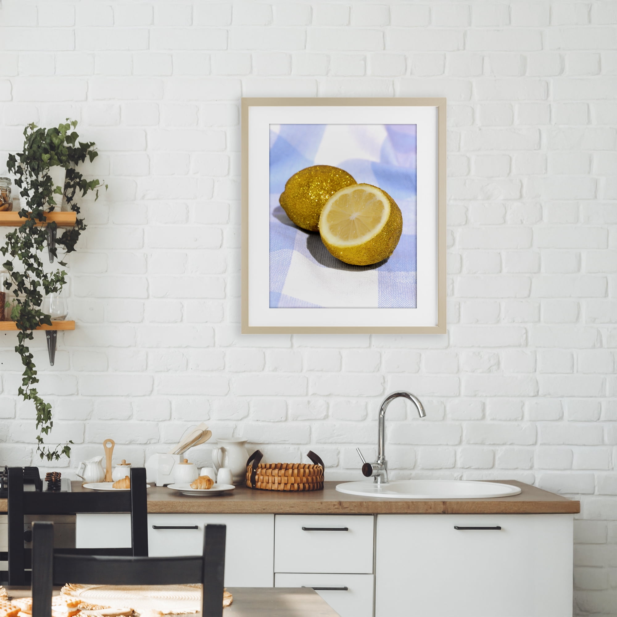 Stupell Industries Glimmer Lemon on Blue Birch Framed Print Under Glass, design by LISH Creative
