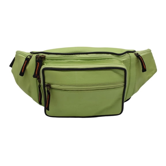 Fanny Pack Waist Bag Genuine Pebbled Leather Travel Hiking Sports Colors Light Green