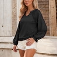 thumbnail image 6 of idosla Womens Retro Lantern Sleeve Tops Round Neck with Lace Trim Sweatshirt Casual Ribbed Cuffs Pullover Top (Black, S), 6 of 9