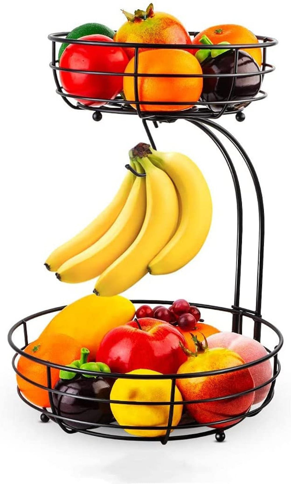 FULenQnu 2Tier Metal Fruit Basket Detachable with Banana Hanger Fruit