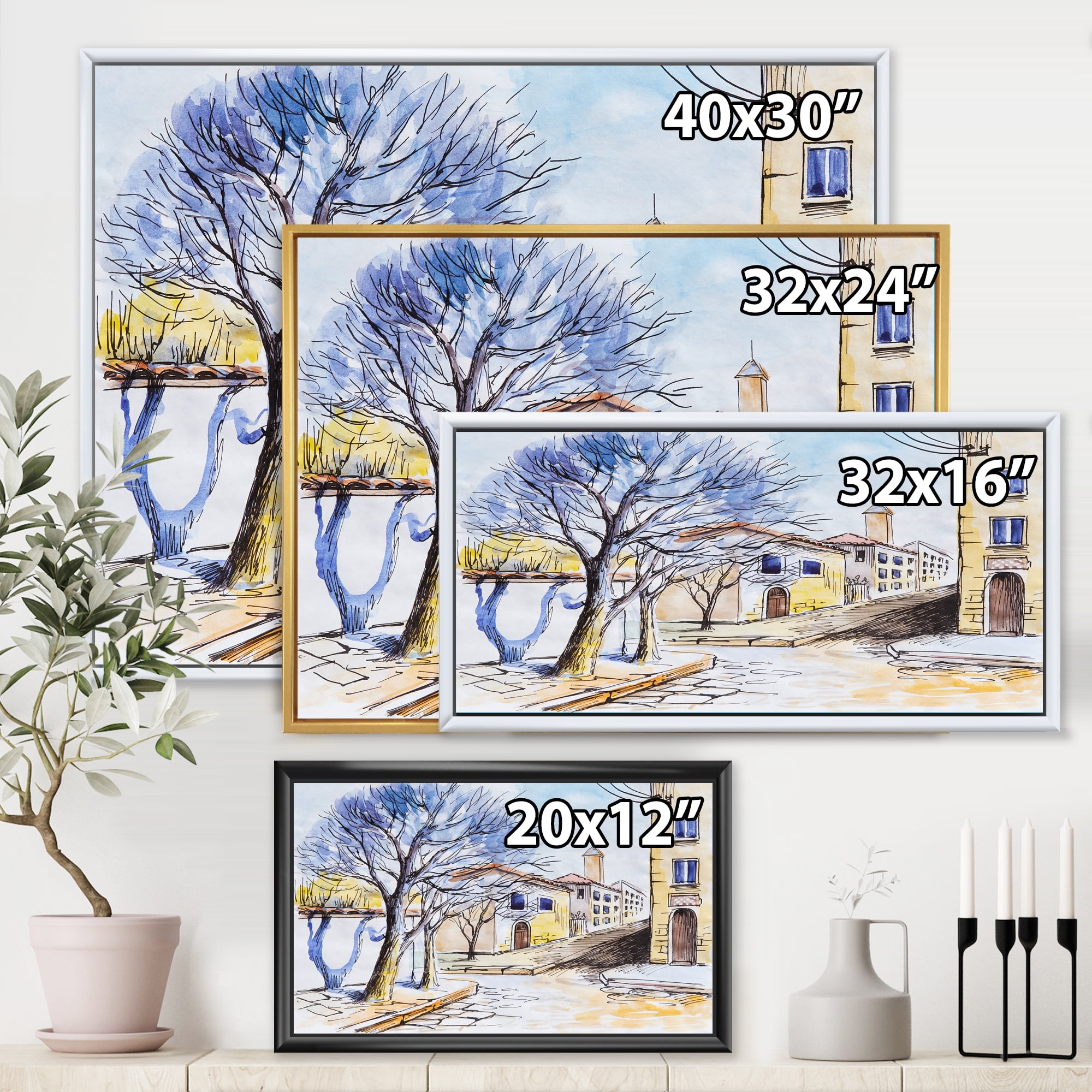 Designart 'Vintage White House In Summer VIllage' Traditional Framed Canvas Wall Art Print