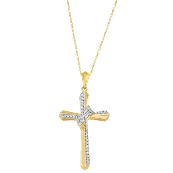 1/4 cttw White Diamond Cross Pendant Necklace crafted in 10KT Yellow Gold with 18" Chain