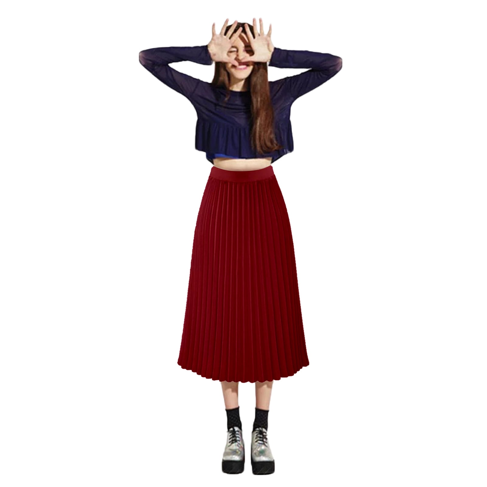 mid length pleated skirts walmart