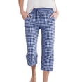 thumbnail image 2 of YTCAMLO Flowy Womens Plaid Capri Pants Casual Plus Size Wide Leg Cropped Trousers with Pockets Elastic Waist Beach Palazzo Pants, Blue XL, 2 of 4