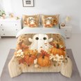 thumbnail image 3 of Manfei 3D Cute Ghost Bedding Comforter Set 7pcs for Teen, Jungle Orange Pumpkin Queen Bedding Sets, Rustic Groovy Flower Reversible Queen Sheet Sets, Microfiber Bedroom Decor, 3 of 8
